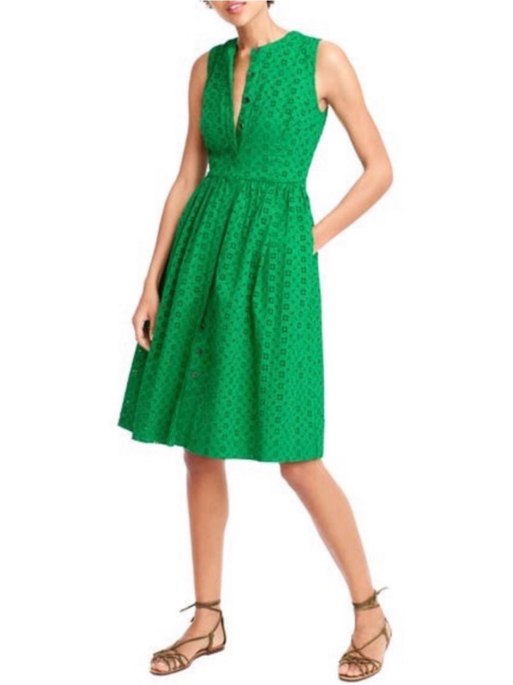 J. Crew Sleeveless Eyelet Midi Dress in Bright Green